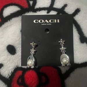 Coach silver and Pearl pierced Dangle Earrings